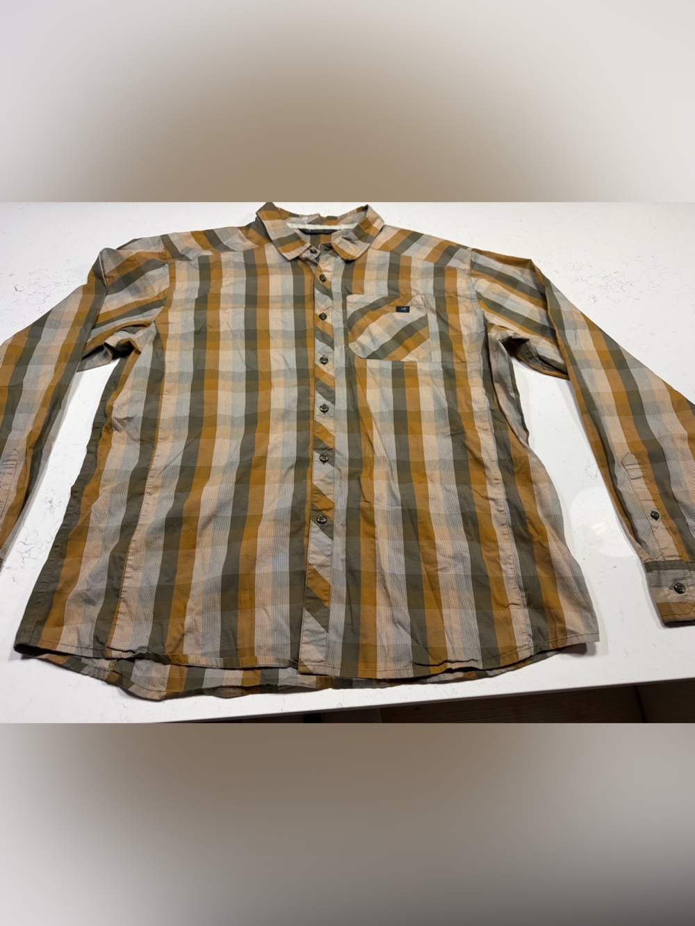 Arc'teryx Men's Plaid Shirt Jacket in Mustard, Olive & Cream